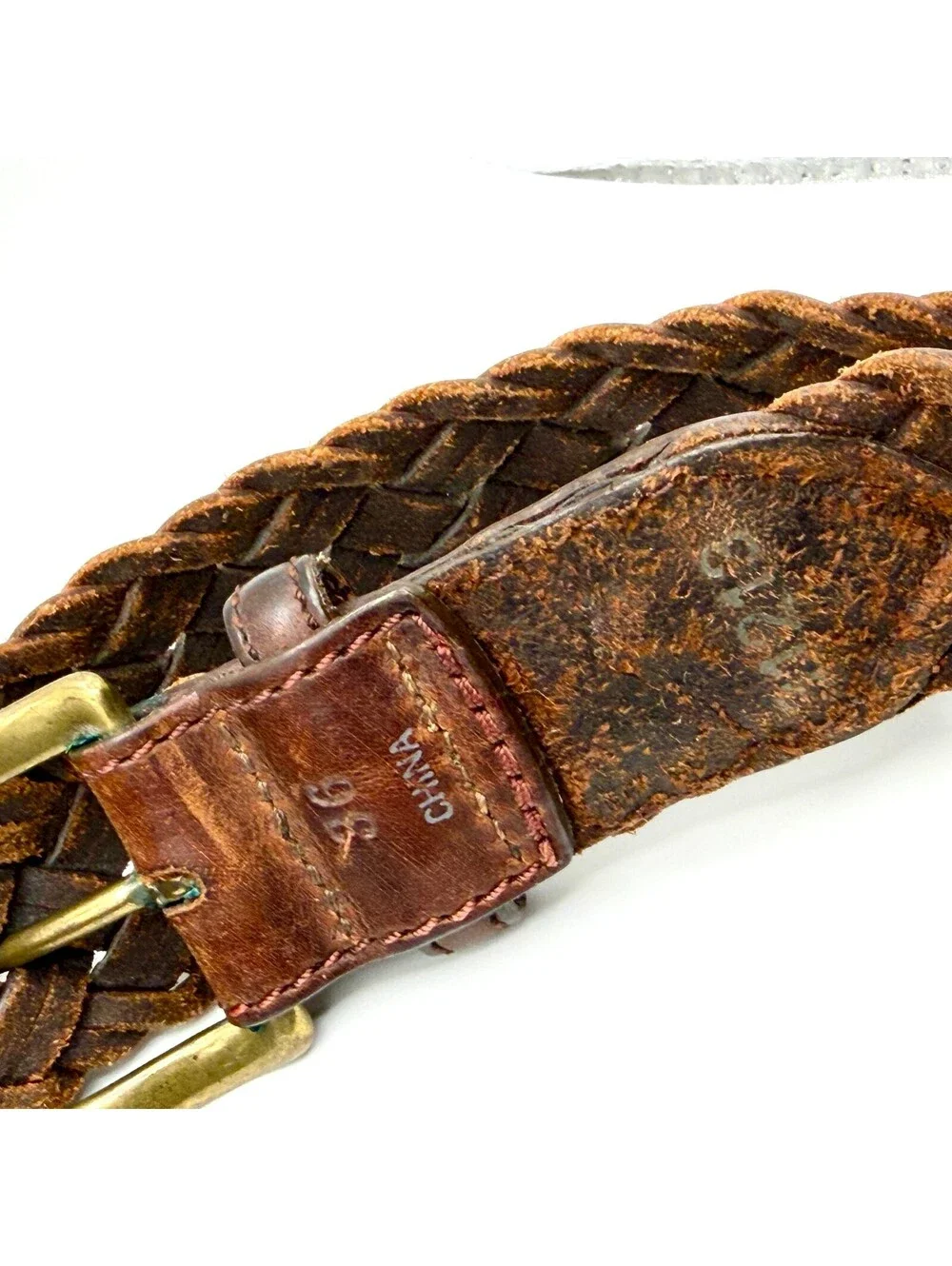 Vintage 90s Dark Brown Genuine Leather Woven Braided Belt